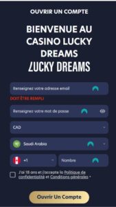 S'inscrire sur lucky dreams